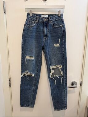 Pull&Bear Distressed High-Rise Blue Jeans